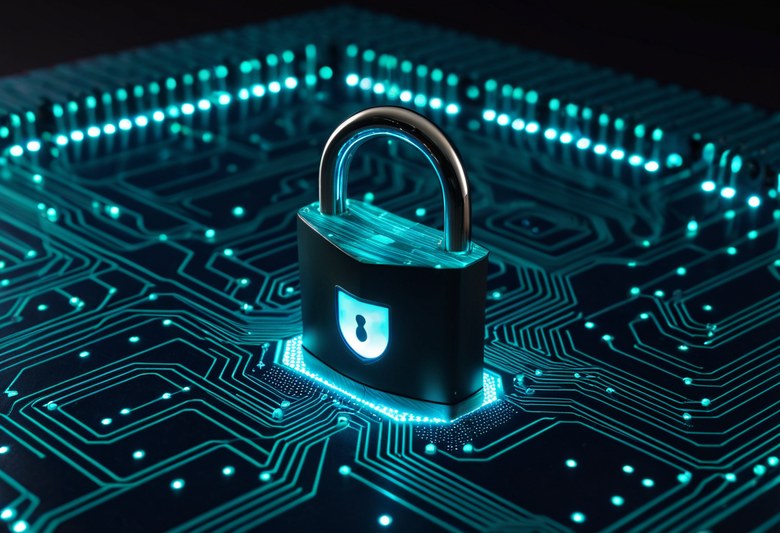 Sicherheitssymbol — Schloss mit digitalen Schutzmechanismen